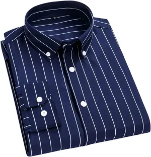 Men's Spring Casual Long-Sleeve Striped Shirt Men Slim Business Casual Shirt