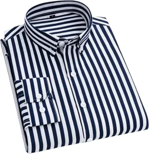 Men's Spring Casual Long-Sleeve Striped Shirt Men Slim Business Casual Shirt
