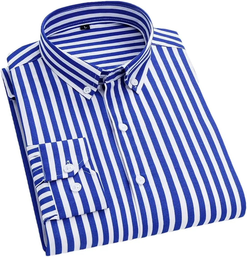 Men's Spring Casual Long-Sleeve Striped Shirt Men Slim Business Casual Shirt