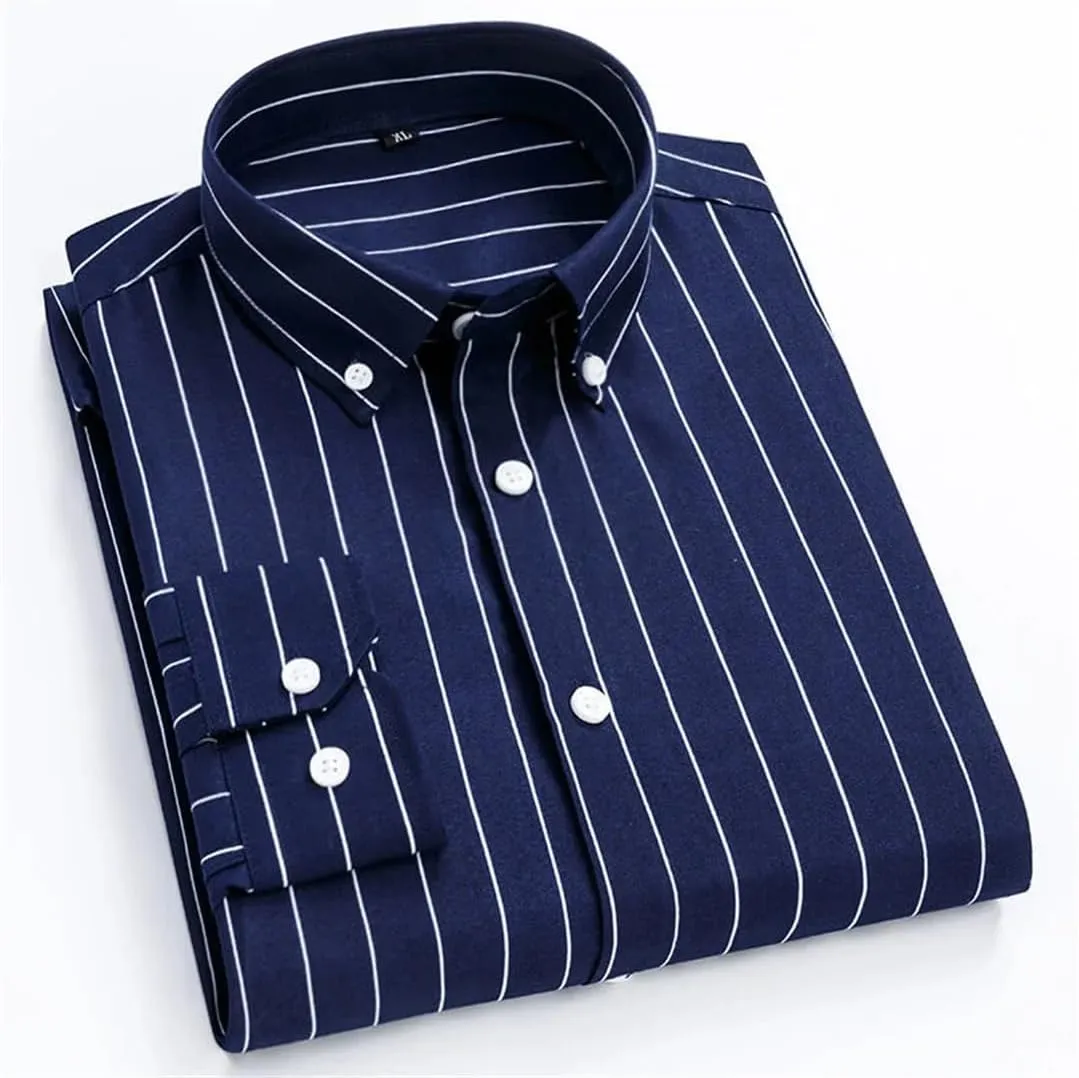 Men's Spring Casual Long-Sleeve Striped Shirt Men Slim Business Casual Shirt