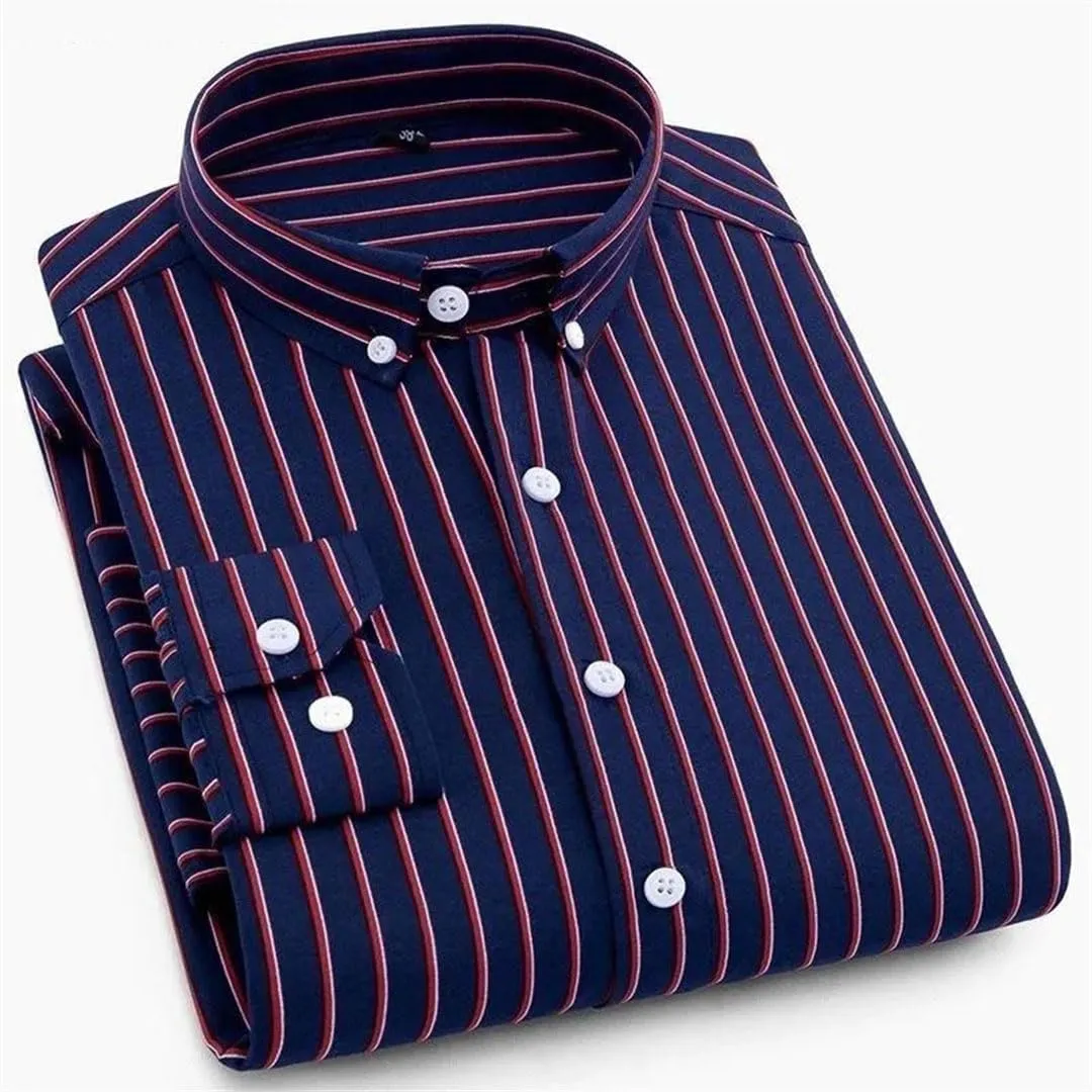 Men's Spring Casual Long-Sleeve Striped Shirt Men Slim Business Casual Shirt