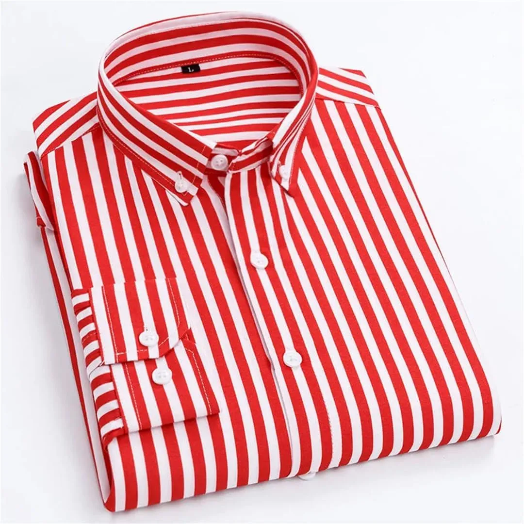 Men's Spring Casual Long-Sleeve Striped Shirt Men Slim Business Casual Shirt