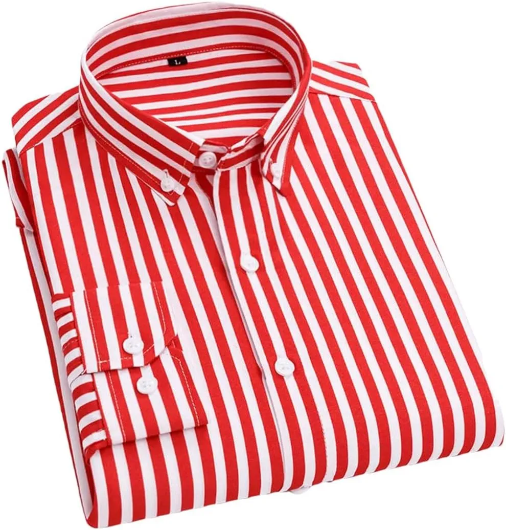 Men's Spring Casual Long-Sleeve Striped Shirt Men Slim Business Casual Shirt