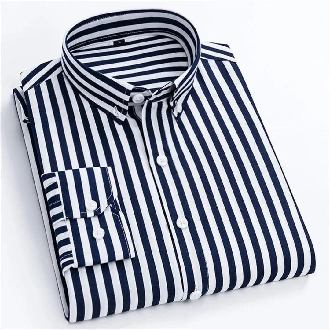Men's Spring Casual Long-Sleeve Striped Shirt Men Slim Business Casual Shirt