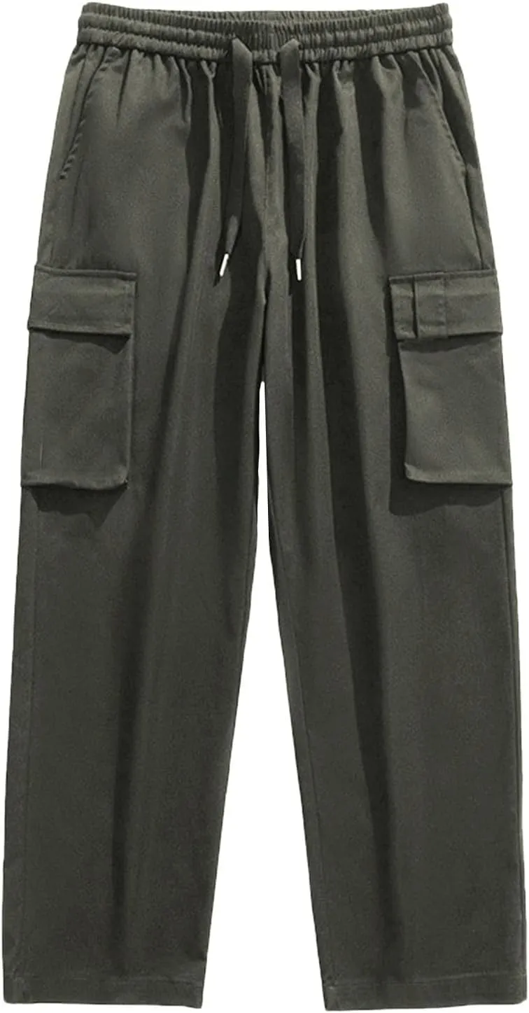 Men's Straight Leg Cargo Pants Relaxed Fit Stretch Tactical Sweatpants Lightweight Outdoor Work Hiking Pants with Pockets