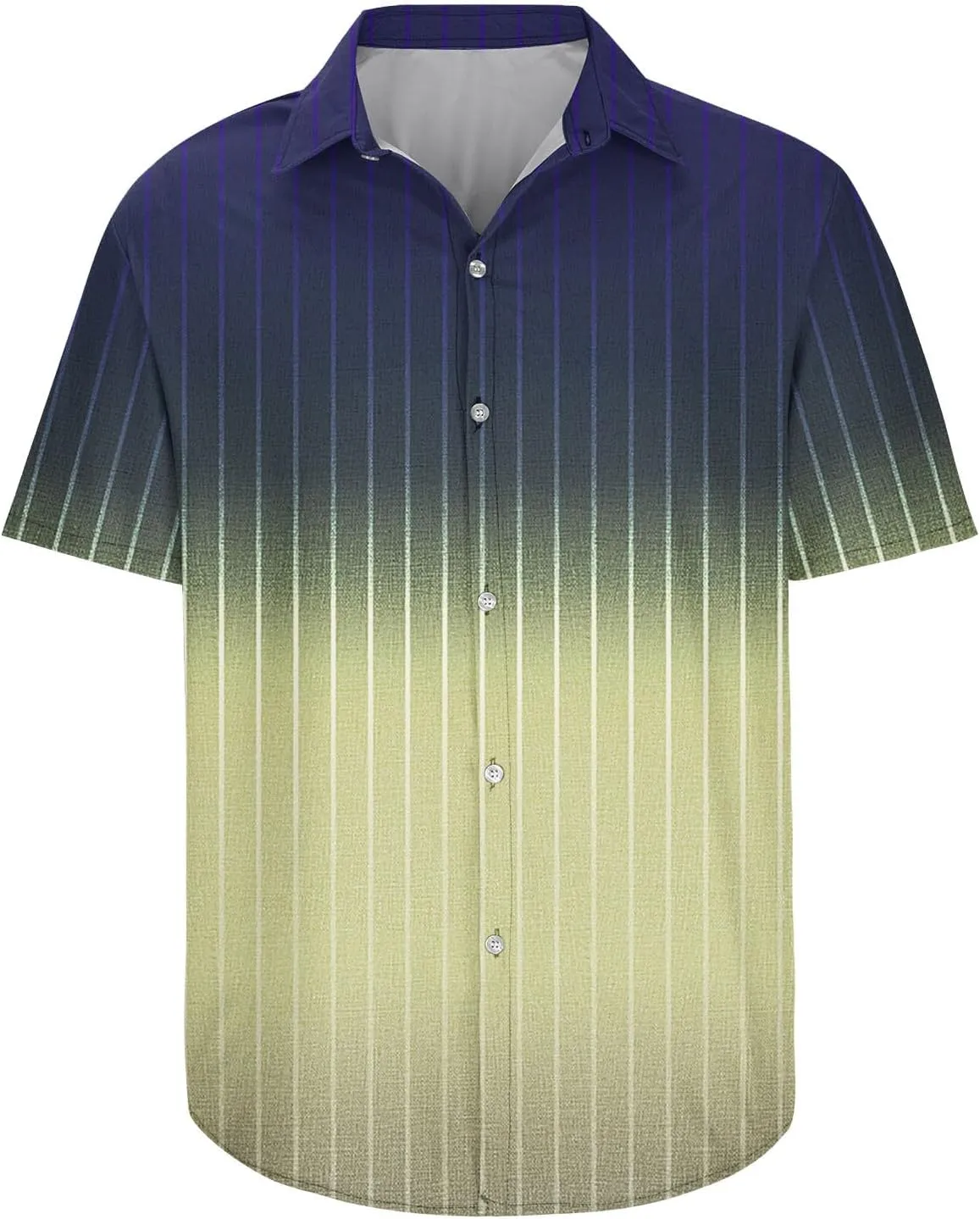 Men's Striped Gradient Hawaiian Shirt Short Sleeve Printed Regular Fit Casual Summer Button Down Lapel Beach Shirts