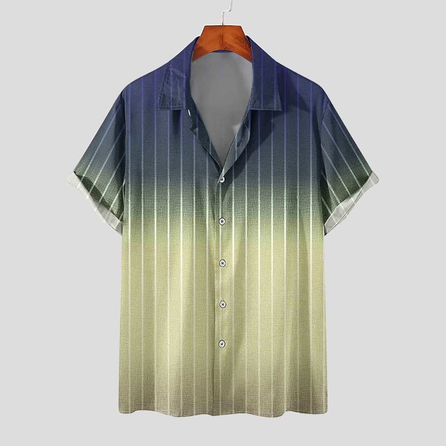 Men's Striped Gradient Hawaiian Shirt Short Sleeve Printed Regular Fit Casual Summer Button Down Lapel Beach Shirts