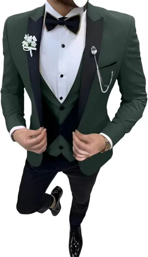 Men's Suit 3 Piece Slim Fit One Button Blazer Formal Business Suit Wedding Dress Tux Suit Set Jacket Vest Pants Suit