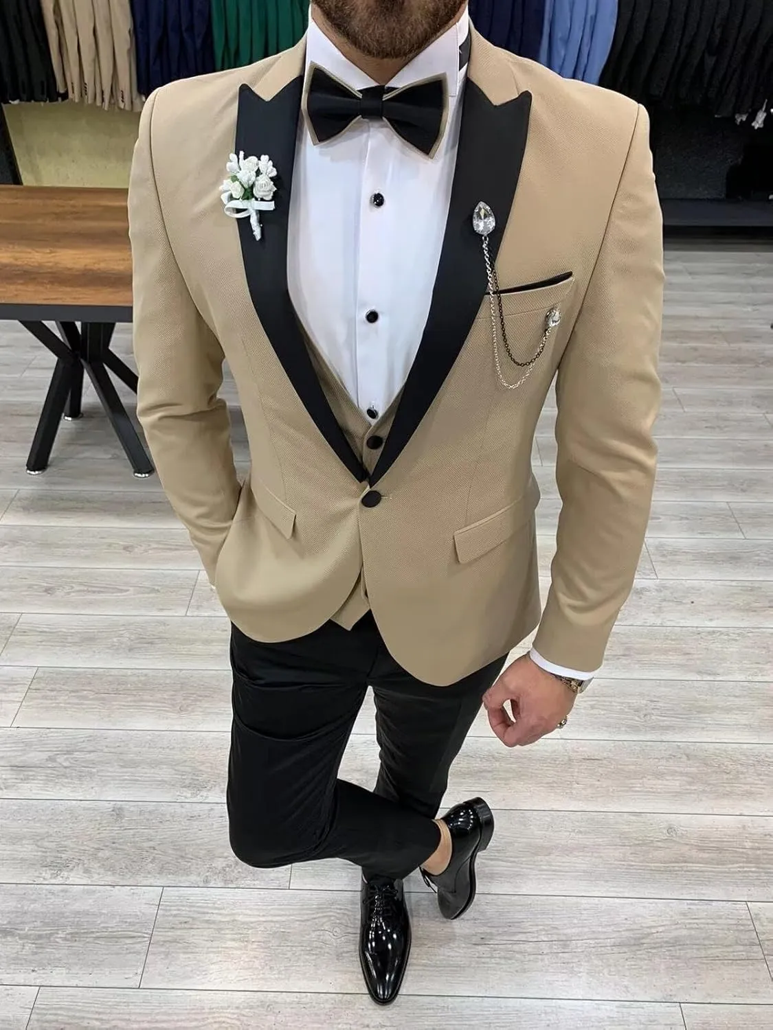 Men's Suit 3 Piece Slim Fit One Button Blazer Formal Business Suit Wedding Dress Tux Suit Set Jacket Vest Pants Suit