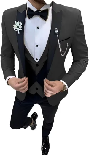 Men's Suit 3 Piece Slim Fit One Button Blazer Formal Business Suit Wedding Dress Tux Suit Set Jacket Vest Pants Suit