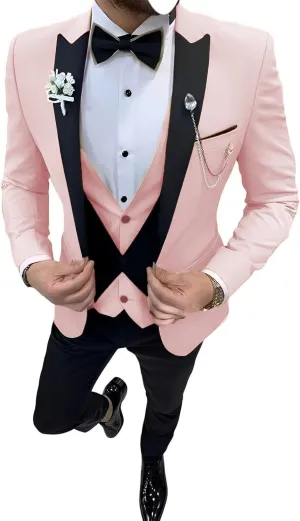 Men's Suit 3 Piece Slim Fit One Button Blazer Formal Business Suit Wedding Dress Tux Suit Set Jacket Vest Pants Suit