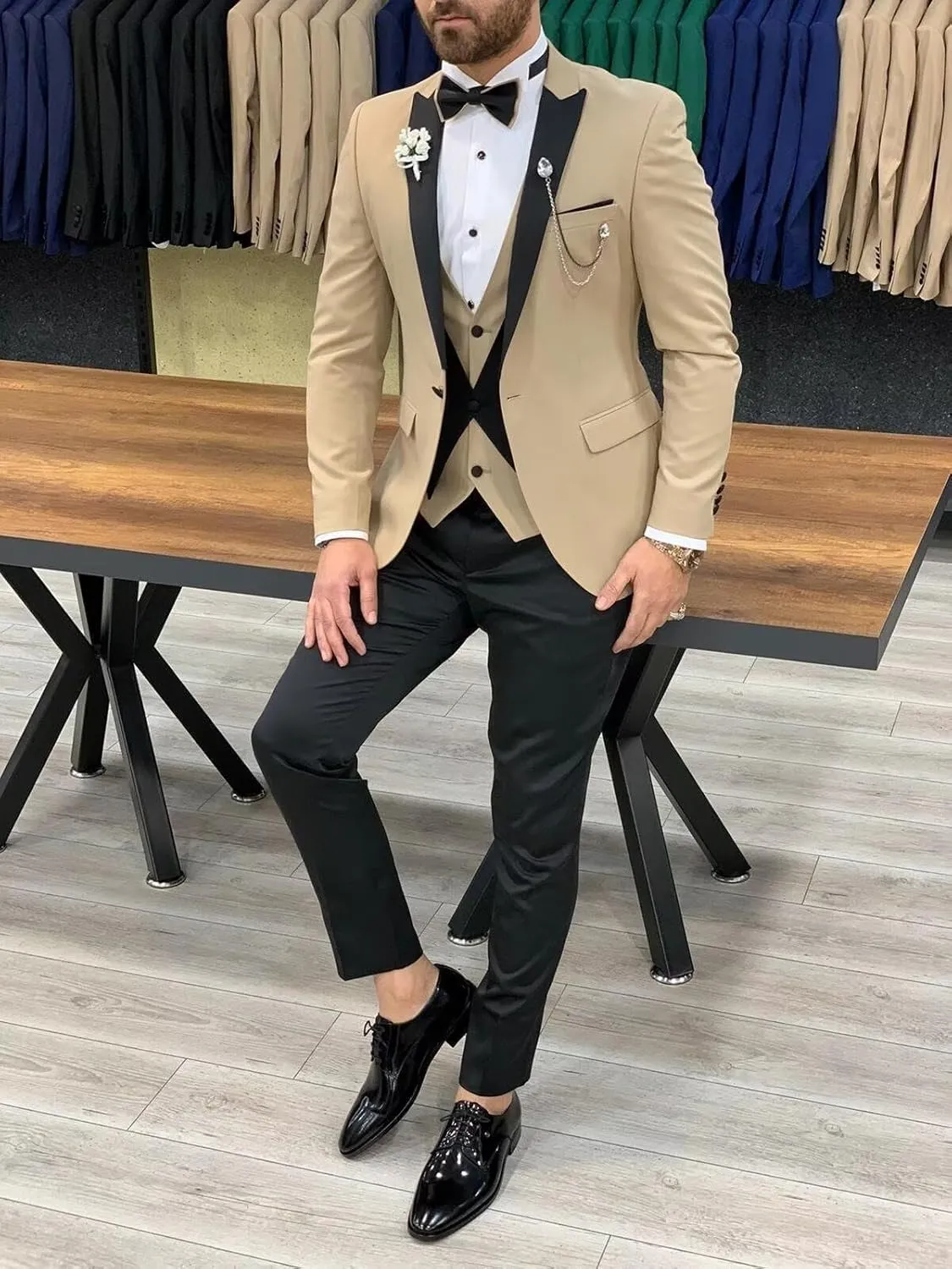 Men's Suit 3 Piece Slim Fit One Button Blazer Formal Business Suit Wedding Dress Tux Suit Set Jacket Vest Pants Suit