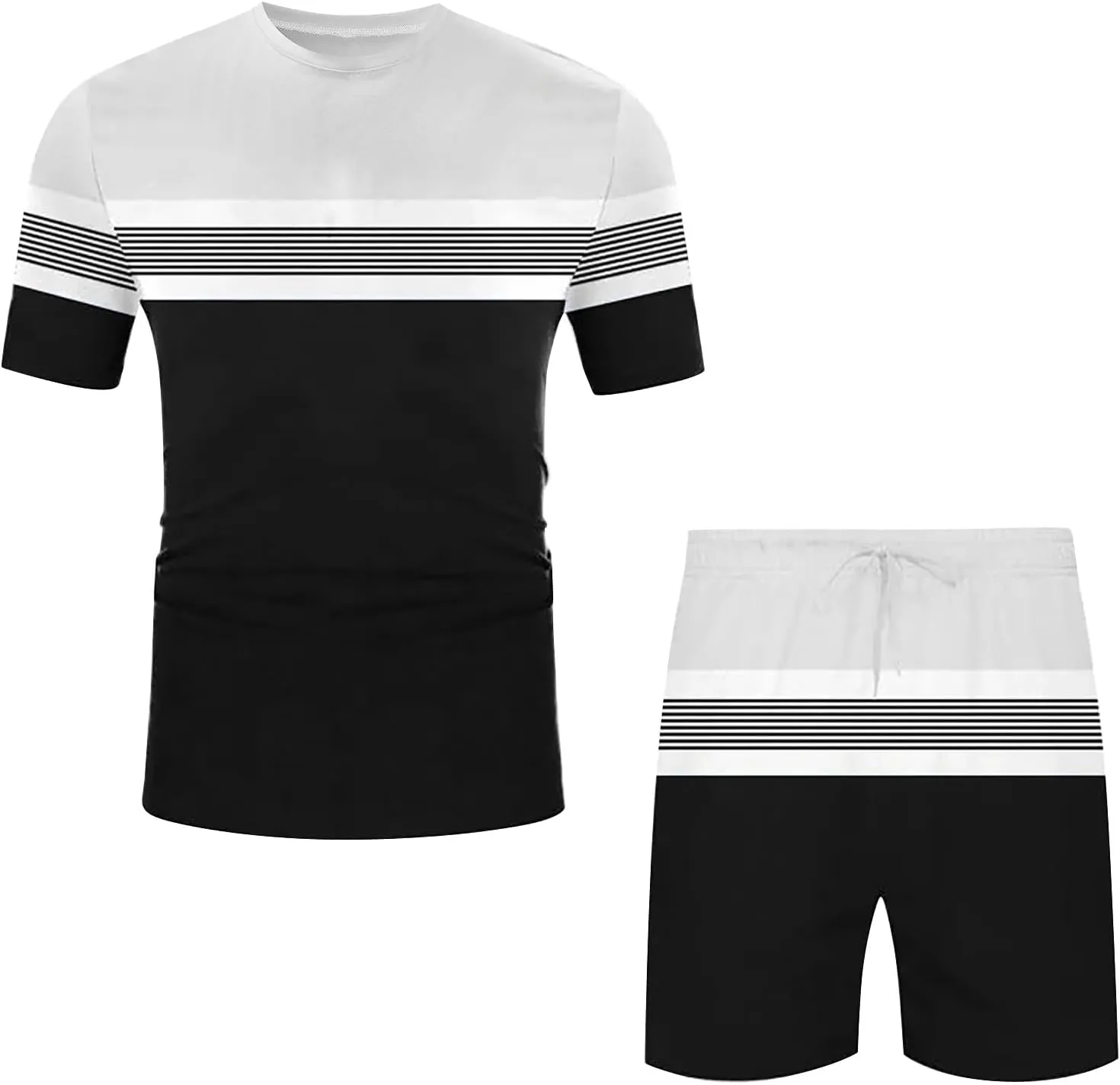 Mens Summer Short Sets 2 Piece Outfits Fashion Contrast Graphic Tees and Beach Shorts Set Casual Athletic Tracksuit