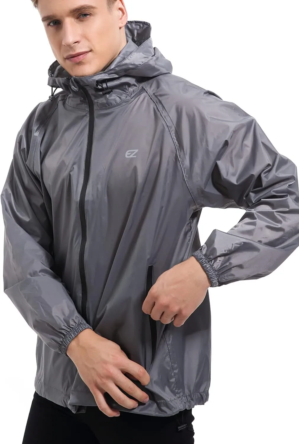 Men's Waterproof Hooded Rain Jacket Running Cycling Hiking Gear Windbreaker Lightweight Packable Raincoat