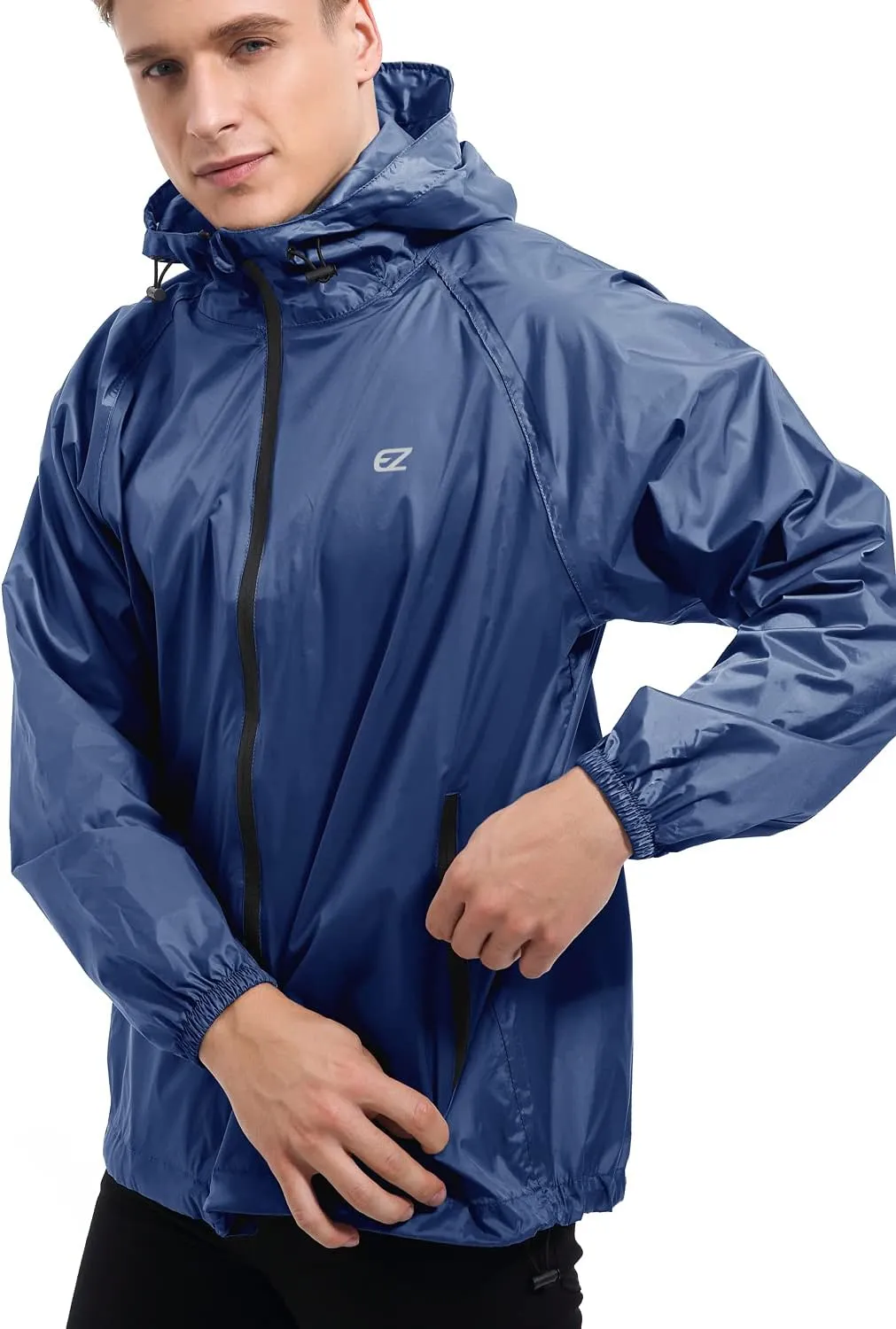 Men's Waterproof Hooded Rain Jacket Running Cycling Hiking Gear Windbreaker Lightweight Packable Raincoat