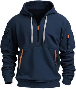 Mens Zip up Hoodies Multiple Pockets Lapel Sweatshirts Fashion Fleece Warm Loose Casual Tops Sports 2024 New