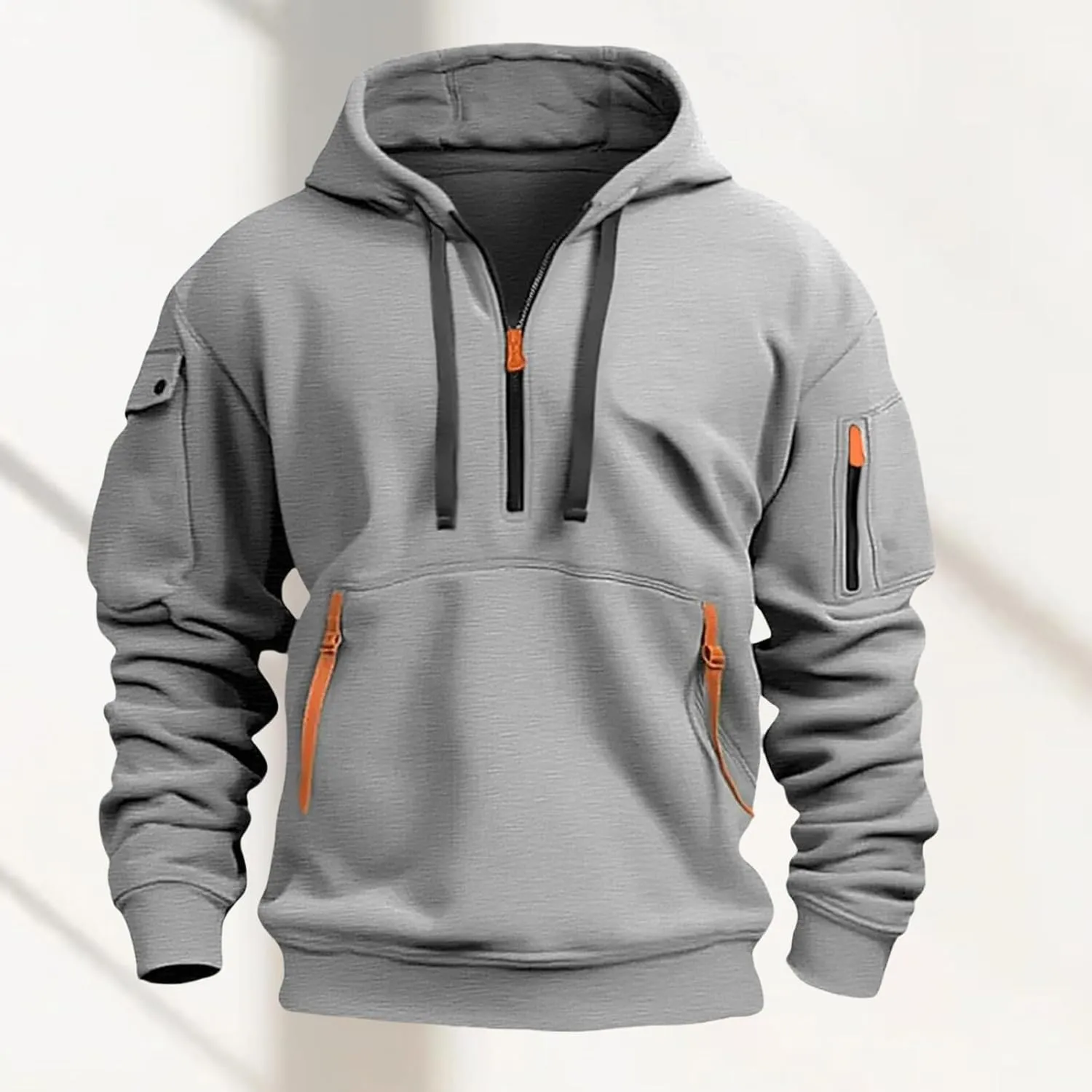 Mens Zip up Hoodies Multiple Pockets Lapel Sweatshirts Fashion Fleece Warm Loose Casual Tops Sports 2024 New