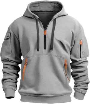 Mens Zip up Hoodies Multiple Pockets Lapel Sweatshirts Fashion Fleece Warm Loose Casual Tops Sports 2024 New