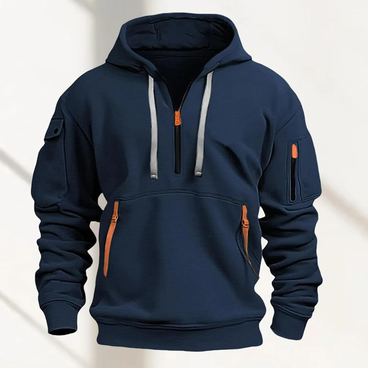 Mens Zip up Hoodies Multiple Pockets Lapel Sweatshirts Fashion Fleece Warm Loose Casual Tops Sports 2024 New