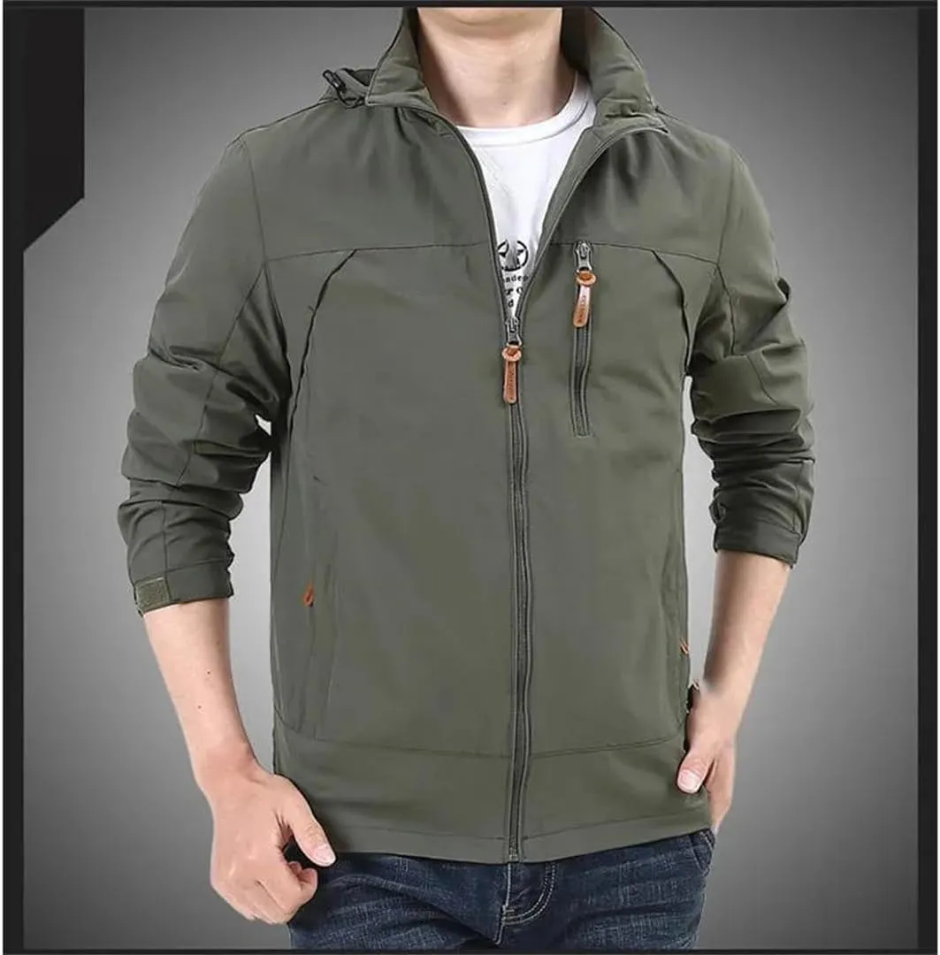 Mnjyihy Men's Autumn Waterproof Windbreaker Jackets Military Hooded Water Proof Wind Breaker Embroidery Coat