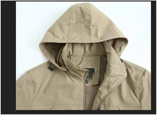 Mnjyihy Men's Autumn Waterproof Windbreaker Jackets Military Hooded Water Proof Wind Breaker Embroidery Coat