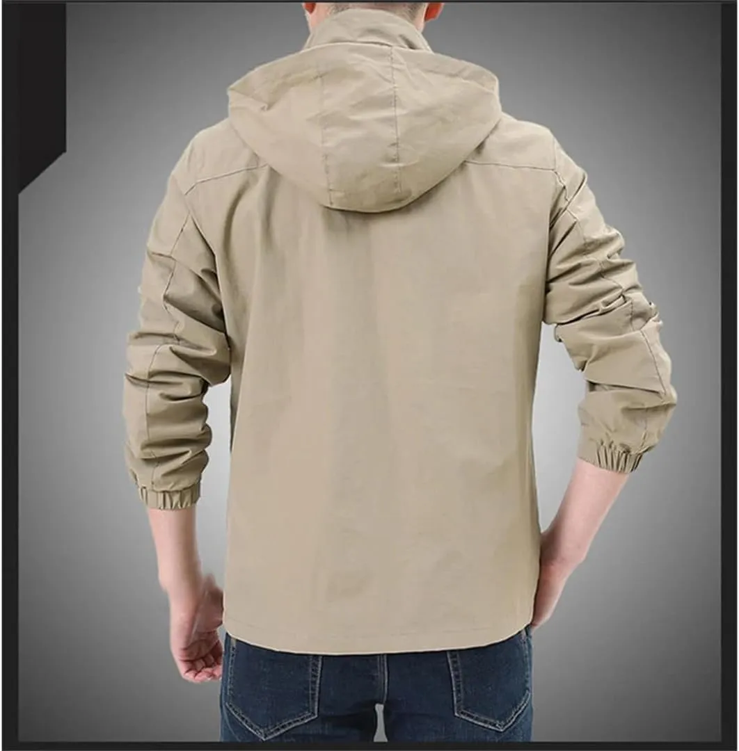 Mnjyihy Men's Autumn Waterproof Windbreaker Jackets Military Hooded Water Proof Wind Breaker Embroidery Coat