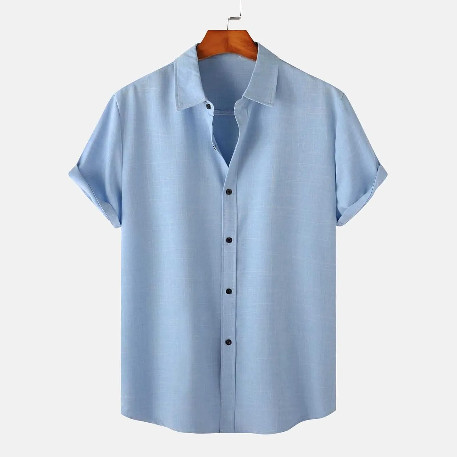 Muscularfit Men's T-Shirts Casual Stylish Cotton Linen Button Down Shirt Summer Regular-Fit Short Sleeve Henley Basic Top