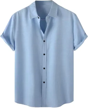 Muscularfit Men's T-Shirts Casual Stylish Cotton Linen Button Down Shirt Summer Regular-Fit Short Sleeve Henley Basic Top