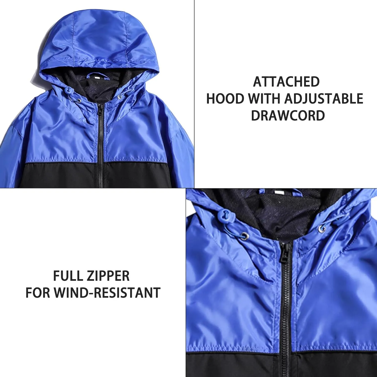 Mywu Mens Windbreaker Jacket Colorblock Casual Hooded Lightweight Jackets 90s Wind Breaker