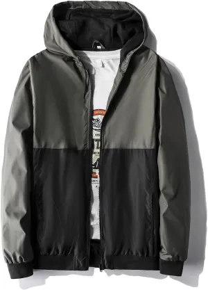 Mywu Mens Windbreaker Jacket Colorblock Casual Hooded Lightweight Jackets 90s Wind Breaker