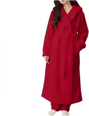 Mzkdieey Long Hooded Robe for Women Soft Warm Fleece Plush Bathrobe Ladies Sleepwear Pajamas Winter Housecoat Nightgown