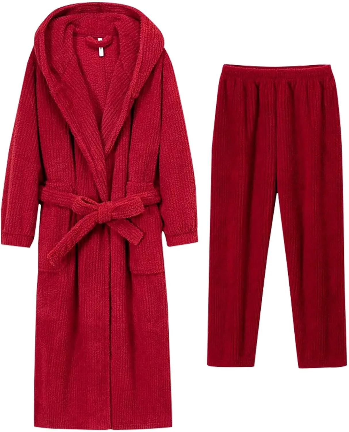 Mzkdieey Long Hooded Robe for Women Soft Warm Fleece Plush Bathrobe Ladies Sleepwear Pajamas Winter Housecoat Nightgown