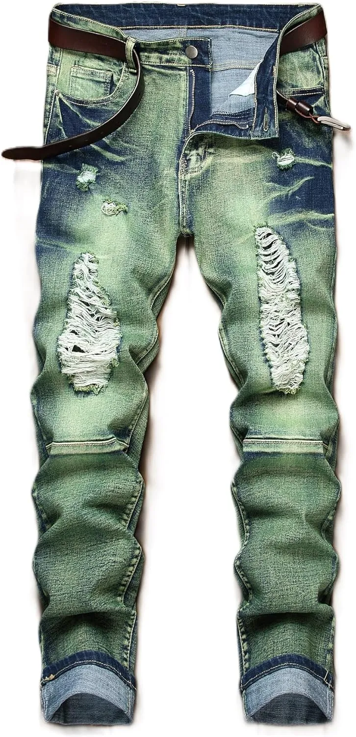 NOVOCCT Men??s Skinny Stretch Jeans, Slim Fit Distressed Ripped Pants Fashion Skinny Jeans for Men