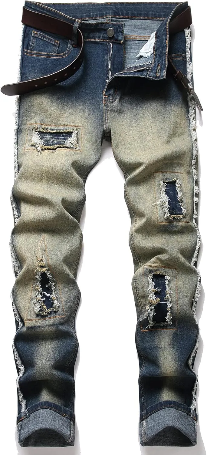 NOVOCCT Men??s Skinny Stretch Jeans, Slim Fit Distressed Ripped Pants Fashion Skinny Jeans for Men