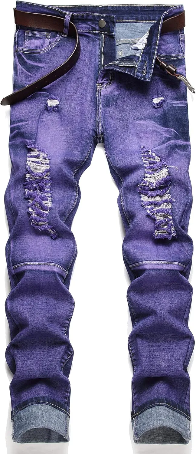 NOVOCCT Men??s Skinny Stretch Jeans, Slim Fit Distressed Ripped Pants Fashion Skinny Jeans for Men