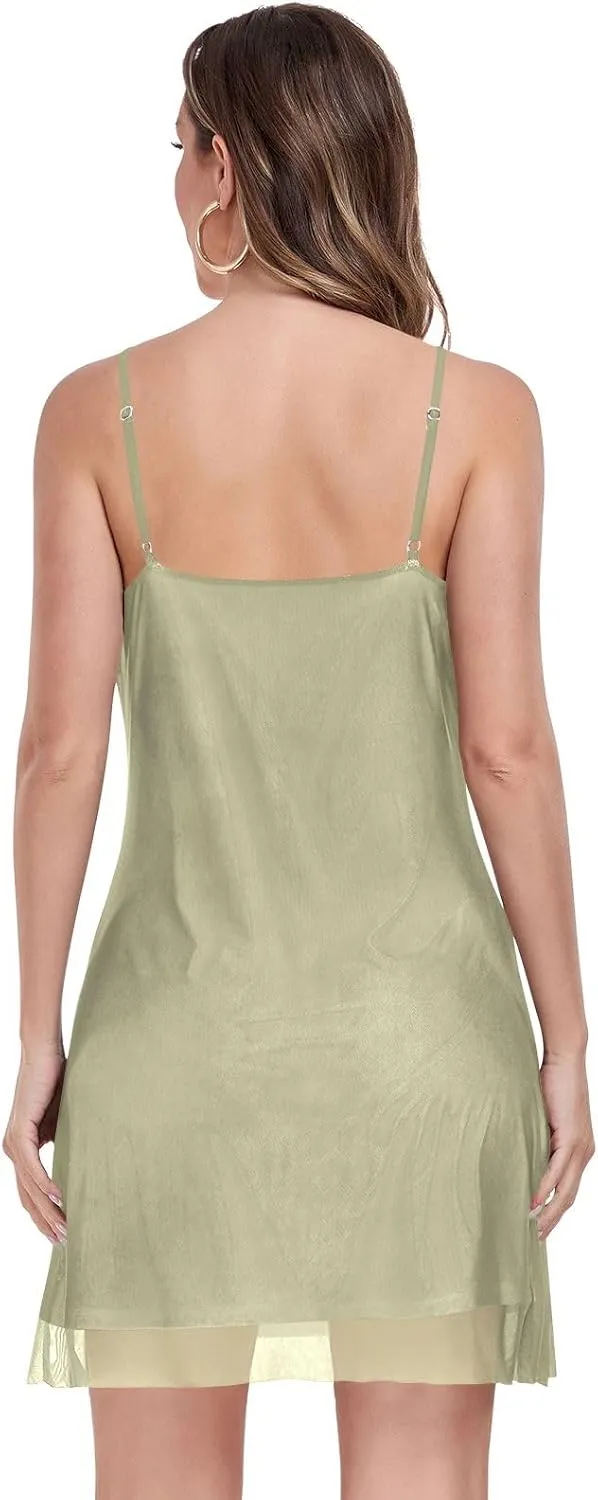 ODAWA Summer Slip Dress Luxury Purple Adjustable Spaghetti Strap V Neck Camisole Slips Full Slip for Women