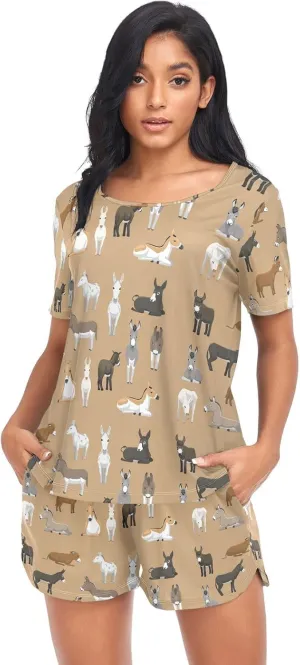 Ollabaky Pajama Set for Women Pjs Set Short Sleeve Sleepwear Women's Lounge Pajama Set