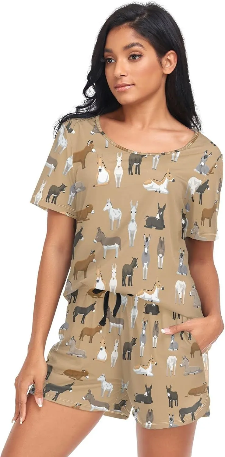 Ollabaky Pajama Set for Women Pjs Set Short Sleeve Sleepwear Women's Lounge Pajama Set