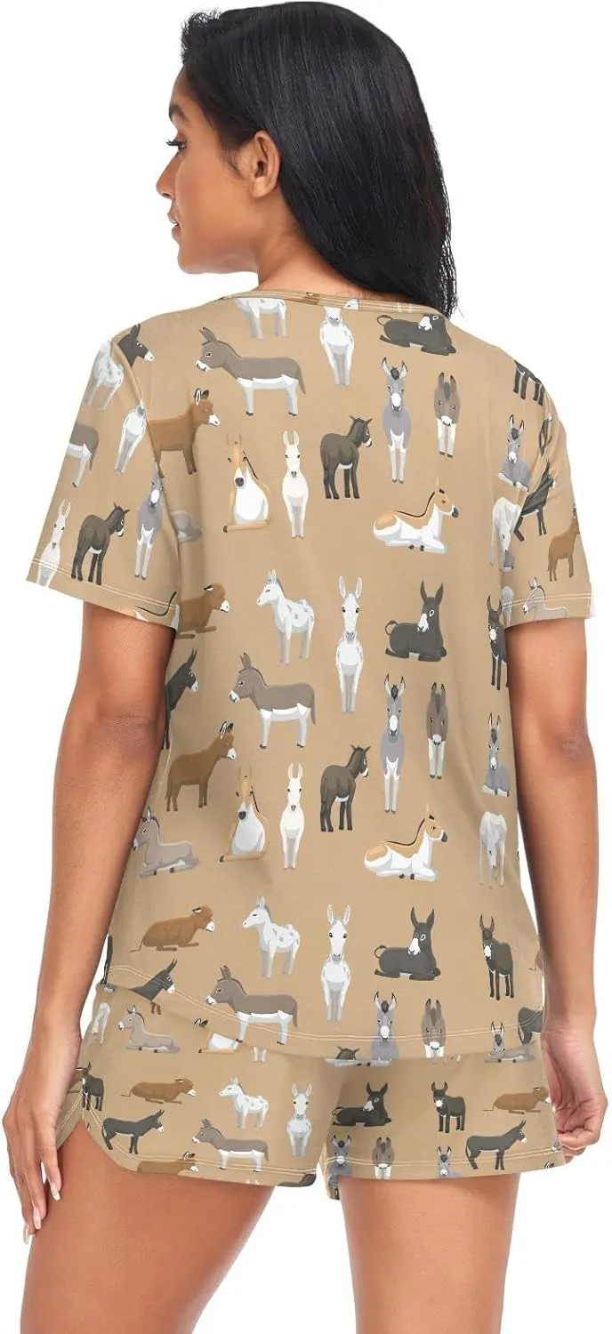 Ollabaky Pajama Set for Women Pjs Set Short Sleeve Sleepwear Women's Lounge Pajama Set