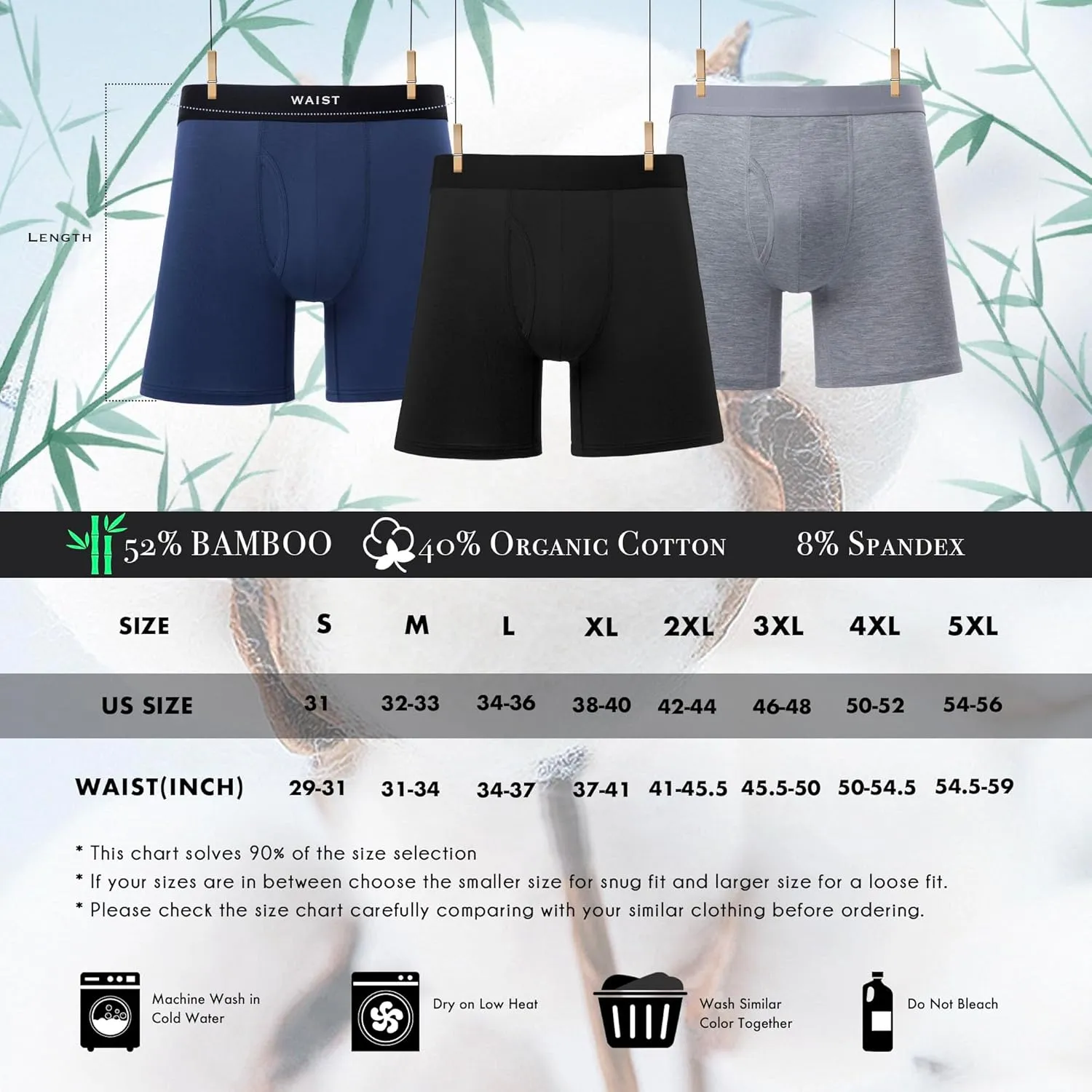 Organic Cotton Mens Boxer Briefs Anti-Chafing Moisture-Wicking Cooling Underwear for Sports & Daily Wear