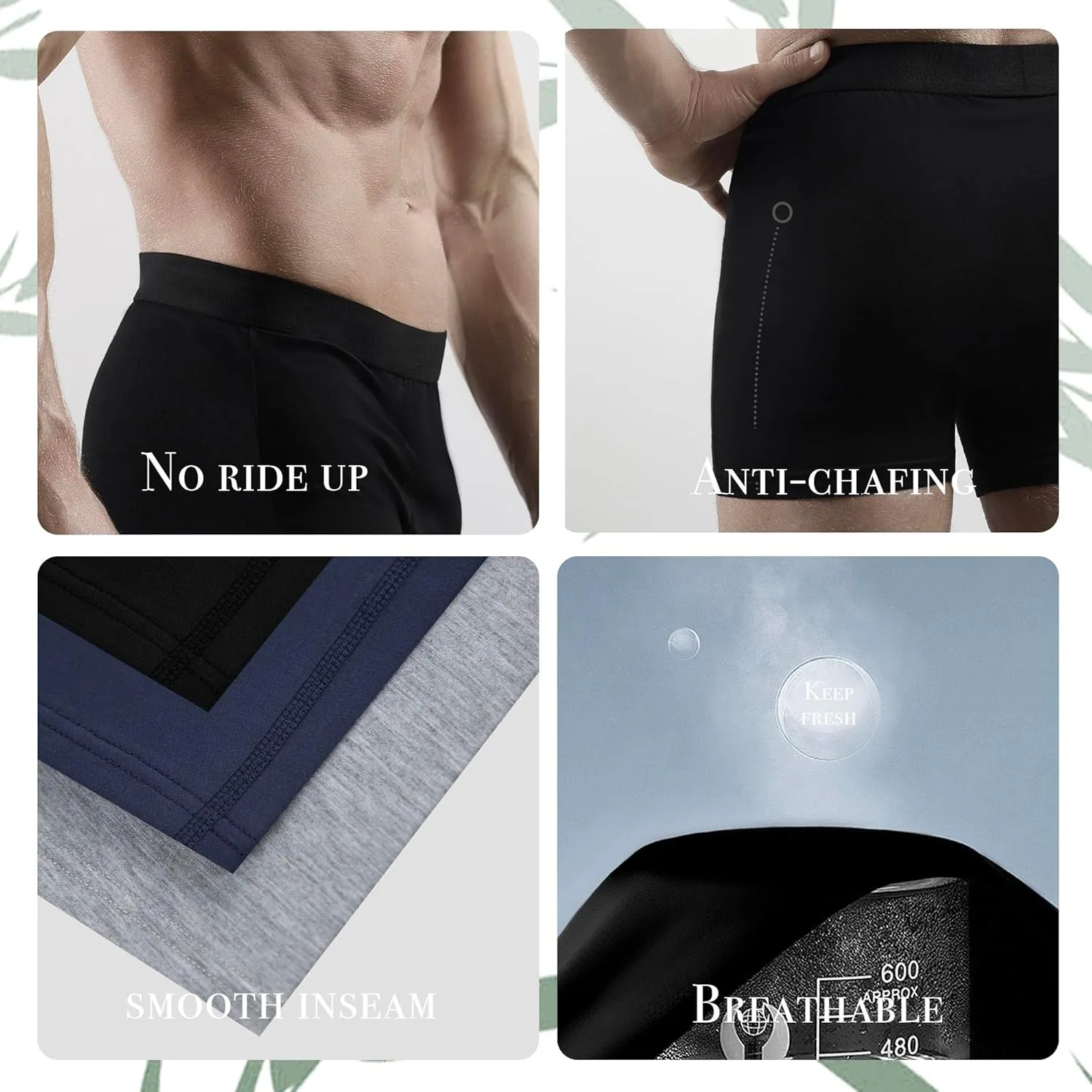 Organic Cotton Mens Boxer Briefs Anti-Chafing Moisture-Wicking Cooling Underwear for Sports & Daily Wear