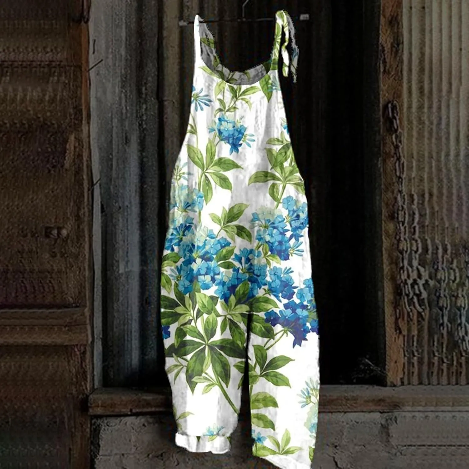 Overalls Women Summer Boho Floral Loose Wide Leg Jumpsuits with Pockets Patchwork Bib Overalls