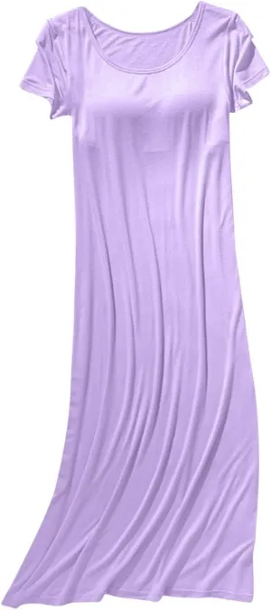 Pajamas With Built In Bra for Women Short Sleeve Dress Sleep and Lounge Soft Nightgown Sleep Dress Solid Sleep Shirt