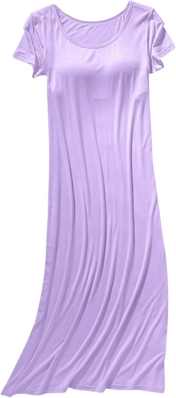Pajamas With Built In Bra for Women Short Sleeve Dress Sleep and Lounge Soft Nightgown Sleep Dress Solid Sleep Shirt