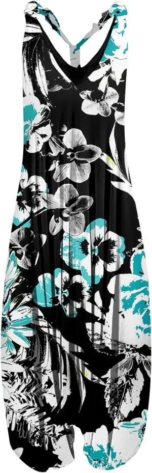 Plus Size Overalls for Women Casual Summer Baggy Pants Loose Fit Jumpsuit Boho Printed Women Jumpsuits