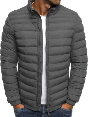Puffer Jacket Men Lightweight Packable Down Jacket Zip up Quilted Jacket Collared Winter Coat Warm Outwear with Pockets