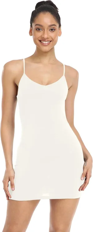 Qaffier Full Slips Dress for Women Adjustable Spaghetti Strap V Neck Under Dress Camisole Mini Slip Dress