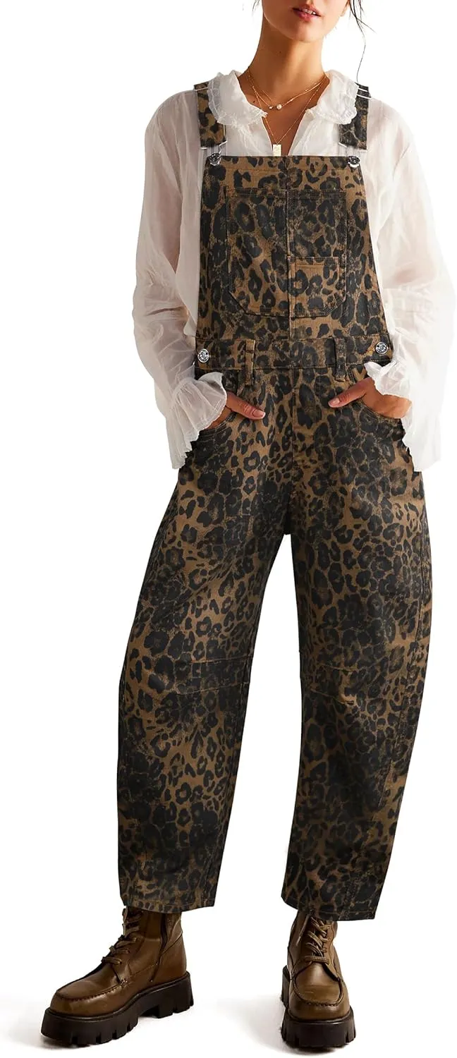 Qazel Vorrlon Denim Overalls for Women Barrel Wide Leg Bib Baggy Jeans Adjustable Denim Romper Stretch Jumpsuit Y2K Pants