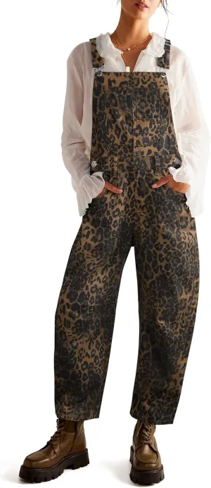 Qazel Vorrlon Denim Overalls for Women Barrel Wide Leg Bib Baggy Jeans Adjustable Denim Romper Stretch Jumpsuit Y2K Pants