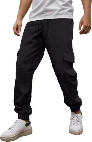 Relaxed Fit Cargo Pants for Men Stretch Casual Outdoor Hiking Harem Pants Elastic Waisted Drawstring Vintage Sweatpants